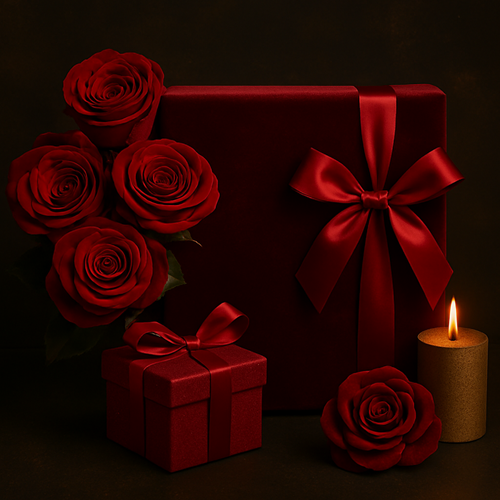 Premium red roses and velvet anniversary